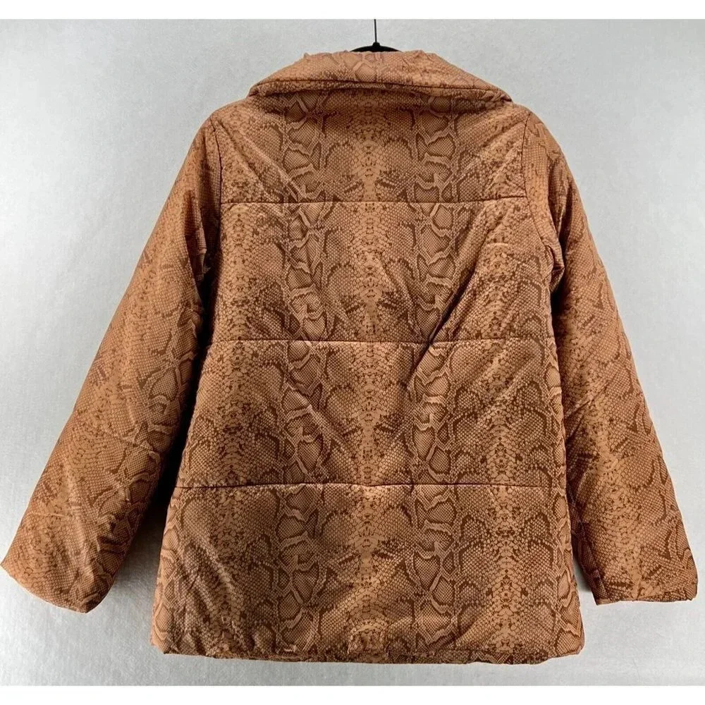 Marc New York Puffer Jacket Women Sz XS Snakeskin Snap Front Insulated Tan Brown - Picture 3 of 11